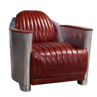 Sessel Echtleder Couch Sofa club Lounge Retro Aviator Vintage Aluminium Flugzeug