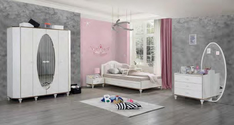 Möbel Jugendzimmer Set Bett Kleiderschrank Nachttisch Kommode mit Spiegel 4tlg
