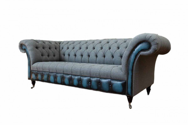 Chesterfield Sofa Polster Designer Couchen Sofas Garnitur Dreisitzer Grau