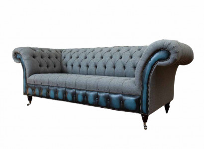 Chesterfield Sofa Polster Designer Couchen Sofas Garnitur Dreisitzer Grau