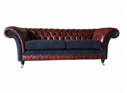 Modern Design Wohnzimmer Sofa 3 Sitzer Braun Chesterfield Couch Leder Polster Textil Neu