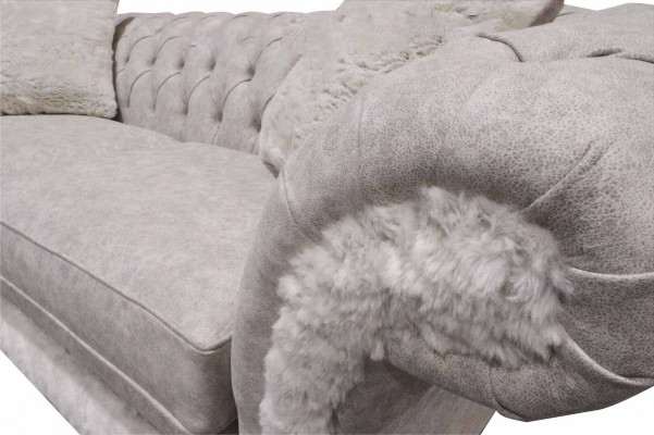Modern Dreisitzer Design Polster Sitz Textil Sofa 3 Sitzer Wohnzimmersofa Chesterfield Beige