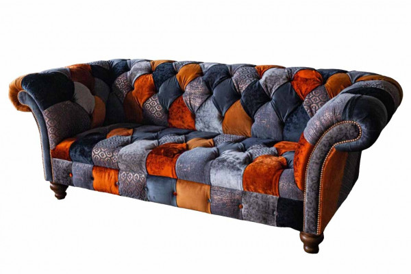 Chesterfield 3 Sitzer Sofa Couch Textil Samt Luxus Polster Sitz Big Samt
