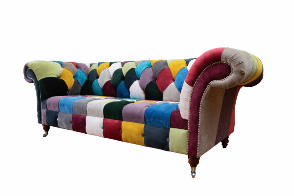 Chesterfield Sofa Polster Design Mehrfarbig Sitz Textil Couch Wohnzimmer