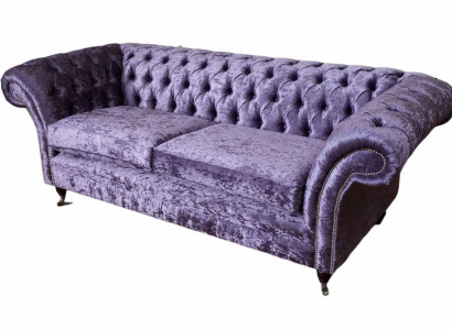 Chesterfield Dreisitzer Sofa 3 Sitzer Wohnzimmer Sofa Lila Stoff Couch