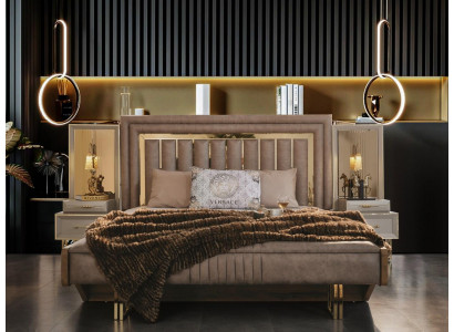 Komplette Schlafzimmermöbel Doppelbett Bett Nachttische Beige 3tlg