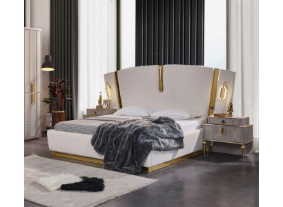 Schlafzimmer Doppelbett Garnitur Bett Nachttische Weiß 3tlg Luxus