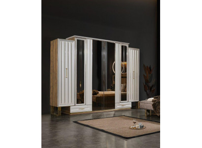 Garderobenschrank Luxus Kleiderschrank Holzschrank mit Spiegel Beige