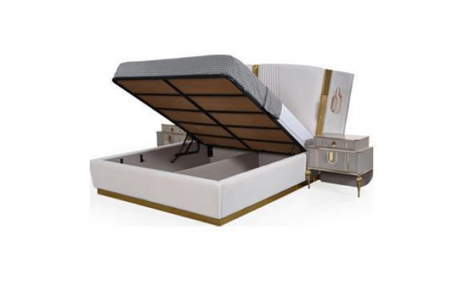 Doppelbett Garnitur Schlafzimmer Bett Nachttische 4tlg Beige Schrank