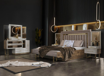 Schlafzimmermöbel Doppelbett Bett Nachttische Konsole Beige 4tlg Luxus