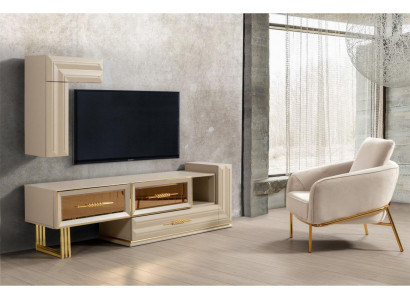 Wohnwand RTV Lowboard Sideboard TV Ständer Wandschrank Beige Moderne