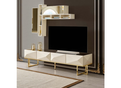 Sideboard RTV Lowboard Wohnwand TV Ständer Schrank Holz Beige Regale