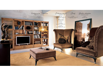 Luxus Set 3tlg. Design 2x Sessel Hocker Holz Wohnzimmerset Möbel Sofa Couch Neu