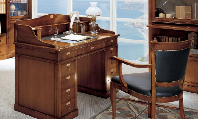 Schreibtisch Stuhl aus Holz Armlehnen Büromöbel Design Office Einrichtung 2tlg