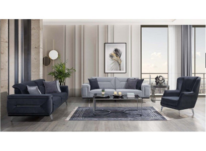 Graue Wohnzimmer Sofas Designer Couchen 3-Sitzer Luxus EInsitzer Sessel