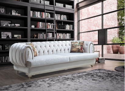 Weißer Chesterfield Dreisitzer Modernes Sofa Stilvolle Wohnzimmer Couch