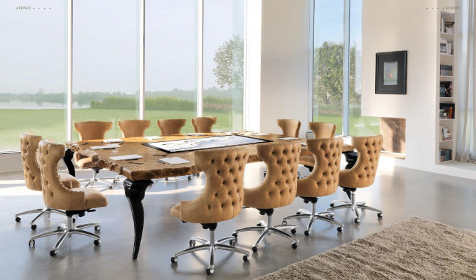 Bürostuhl Holz Chef Sessel Chesterfield Italien Möbel Braun Drehbar Braun Neu