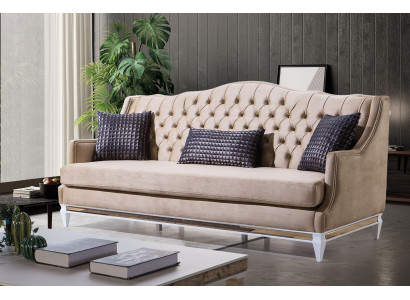 Beiger Chesterfield Dreisitzer Luxus Textilsofa Designer Stoffcouchen