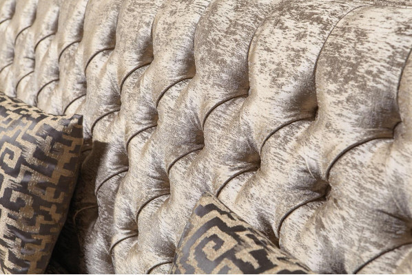 Beiger 3-Sitzer Textilsofa Chesterfield Dreisitzer Polster Couchen 3-er