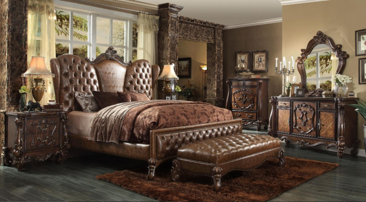 Chesterfield Bett 2x Nachttische 3tlg. Set Möbel Barock Rokoko Schlafzimmer Set