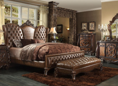 Chesterfield Bett 2x Nachttische 3tlg. Set Möbel Barock Rokoko Schlafzimmer Set