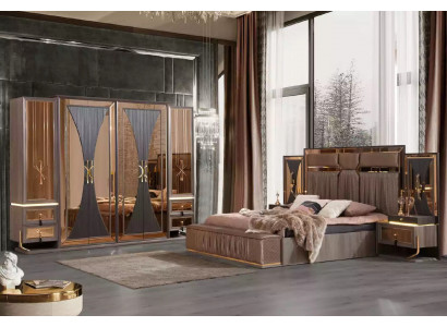 Luxus Sofa Beige Garnitur Schlafzimmer Doppelbett Beige Set 5tlg Bett