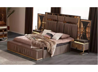 Garnitur Doppelbett Beige Nachttische Schlafzimmer Bett Set 4tlg Bank