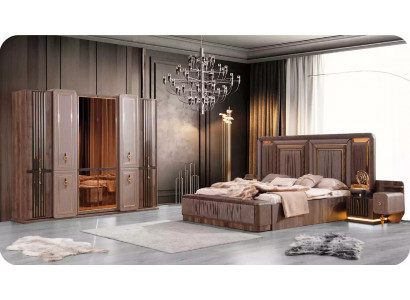 Komplette Schlafzimmermöbel Luxus Bett Set 4tlg Doppelbett Beige Stoff