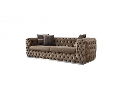 Sofa 3 Sitzer Polstersofa Braun Textil Sitz Design Couch Modern Chesterfield