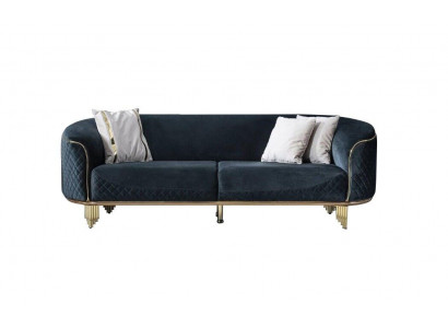 Modern Neu Sofa 3 Sitzer Polstersofa Blau Textil Sitz Design Couch