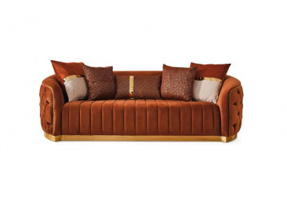 Orange Textil Dreisitzer Moderne Designer Luxus Couch Sofa Samt Chesterfield
