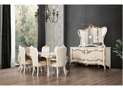 Komplett Set Esstisch + 6 Stühle Esszimmer Ess Gruppe Holz Anrichte+Spiegel 9tlg