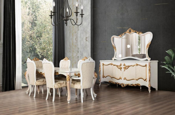 Luxus Set Esszimmer Esstisch Stuhl XL Tisch Tische Stühle Holz Design 7 tlg Neu
