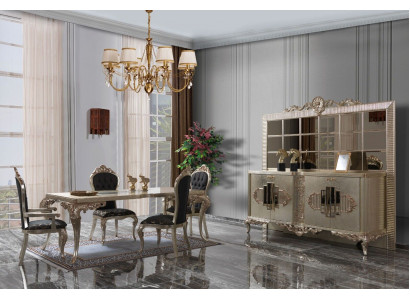 Luxus Essgruppe Sideboard Esszimmer Esstisch Stühle Holz 10tlg Beige