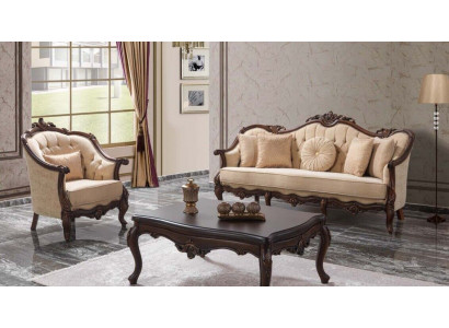 Polstersofa Chesterfield Garnitur Sofagarnitur Stoff Sofa Beige Set