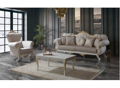 Garnitur Sofa Polstersofa Chesterfield Sofagarnitur Stoff Sofa Beige Sofas