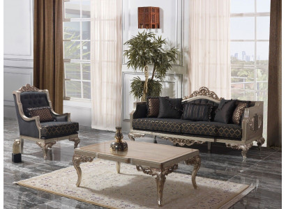 Wohnzimmer Sofagarnitur Polstersofa Sofa Chesterfield Set Grau Stoff