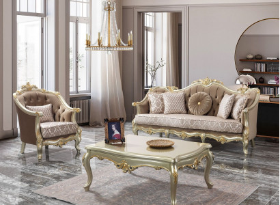 Stoffsofa Polstersofa Garnitur Sofagarnitur Beige Chesterfield Set