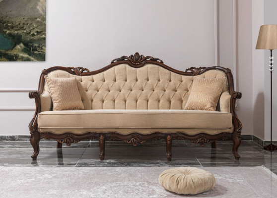 Polstersofa Sofa Sofagarnitur Couch Stoffsofa Beige Chesterfield Set
