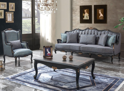 Sofa Sofagarnitur Couch Stoffsofa Polstersofa Grau Chesterfield Set