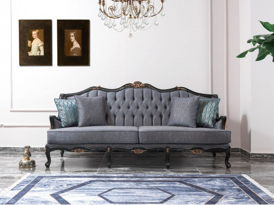 Sofa Sofagarnitur Couch Stoffsofa Polstersofa Grau Chesterfield Set