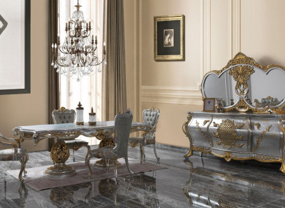 Esszimmer Garnitur Essecke Esstisch Stühle Holz Set 9tlg Grau Barock