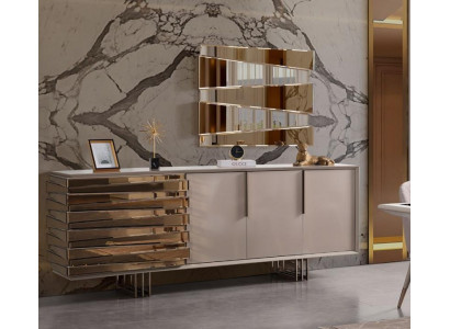 Anrichte Sideboard Kommode Holz Schrank Beige Gold Luxus Wohnzimmer