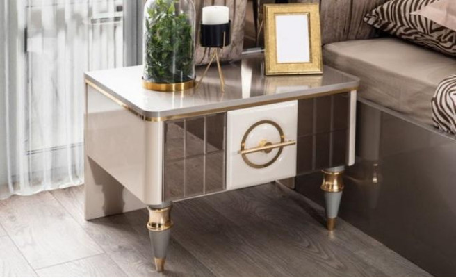 Modern Garnitur Doppelbett Bett Beige Holz Luxus Schlafzimmer Set 4tlg