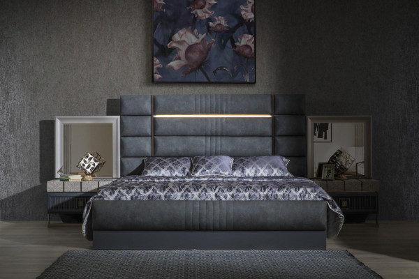 Luxus Schlafzimmer Doppelbett Grau Garnitur Set 4tlg Moderne Bett Neu