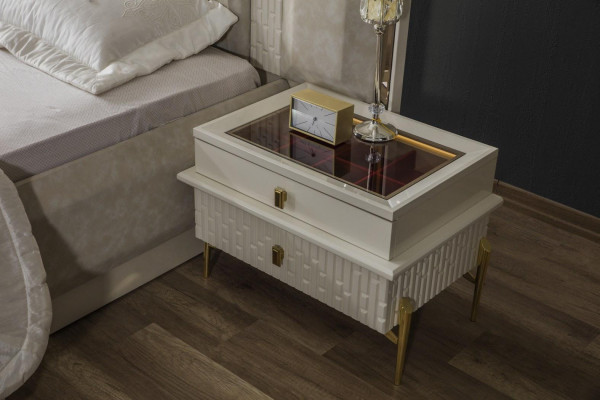 Luxus Doppelbett Schlafzimmer Garnitur Holz Beige Stoff Bett Set 5tlg