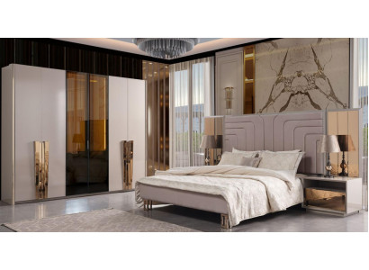 Garnitur Doppelbett Bett Beige Holz Luxus Modern Schlafzimmer Set 3tlg