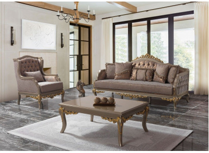Sofagarnitur Polstersofa Sofa Couch Braun Stoffsofa Chesterfield Set Couchen