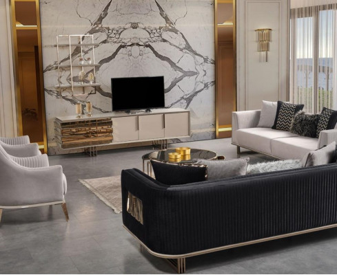 Couchgarnitur Sofagarnitur Dreisitzer Sessel Grau Stoffsofa Set 4tlg