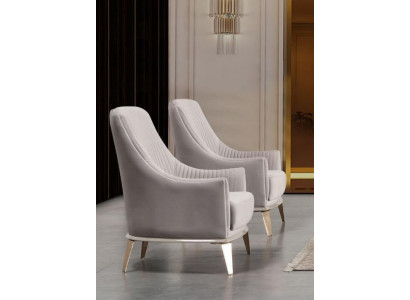 Sessel Gruppe Ohrensessel Modern Stoff Sitzer Polyester 2tlg Set Grau